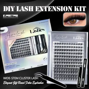 Full Volume Lash Extension Kit 8-14mm D Curl, Wispy Individual False Lashes Set with Lash Glue, Remover & Tweezers, Soft Lightweight DIY Lash Clusters, At Home Salon Look, Beginner Friendly Lash Kit for Women Makeup