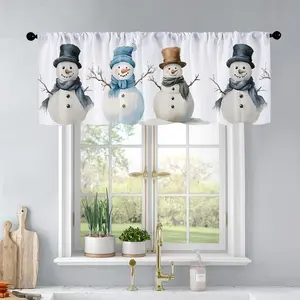 1pc Christmas and New Year printed kitchen curtains watercolour clipart of a Snowman curtains valance window treatment living room bedroom home decor 54 x 18 inch