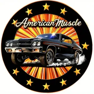 Retro Aluminum Sign 8x8 Inch Round American Muscle Car Wall Art Vintage Garage Decor Aluminum Metal Signs for Home Bar Man Cave