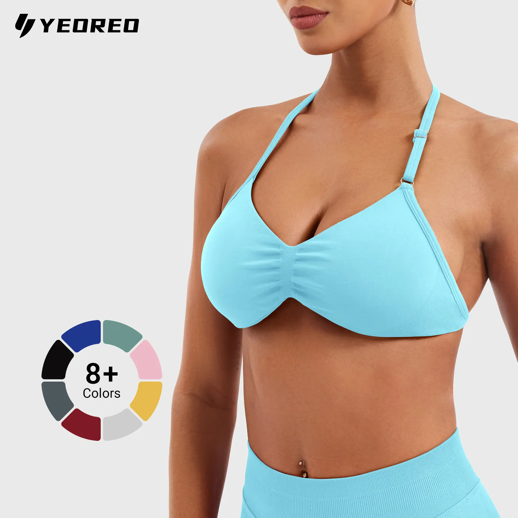 YEOREO SoftHue Impact Strappy Halter Bra for Sports Women Workout Padded Gym Yoga Bra summderfinds