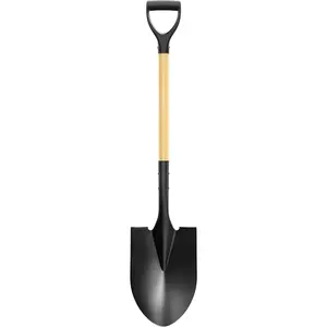 Heavy Duty Garden Shovel for Digging,  Round Point with D-Handle, Cold Rolled Steel Blade- for Edging, Trenching, Transplanting, Snow Removal - Wood Handle for Camping, Beach, Car Emergency