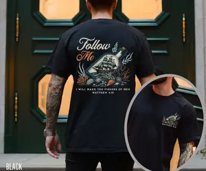 Fishers of Men Christian Tee, Religious Faith Shirt, Worship Outfit, Religious Holiday Top, Scripture Tee, Deer Hunter Christian Shirt, Full Size, Full Color Classic Cotton