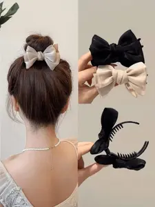 2Pcs Bow-Adorned Hair Claw Clip, Super Cute Clips: Non-Slip Design, Suitable For Ponytails, Perfectly Matching Bun Hairstyles - An Ideal Choice For Women And Girls, Hair Clips, Hair Accessories