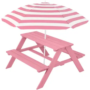 Best Choice Products Outdoor Wooden Kids Picnic Table with Umbrella, Activity Table, 220 lb Capacity