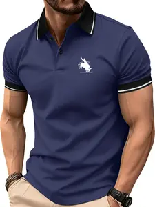 Men's summer bull rider pattern printed short-sleeved POLO shirt, simple retro lapel light and versatile sports and leisure outdoor fishing fashion multi-functional golf clothing trend short-sleeved POLO is a great gift for men