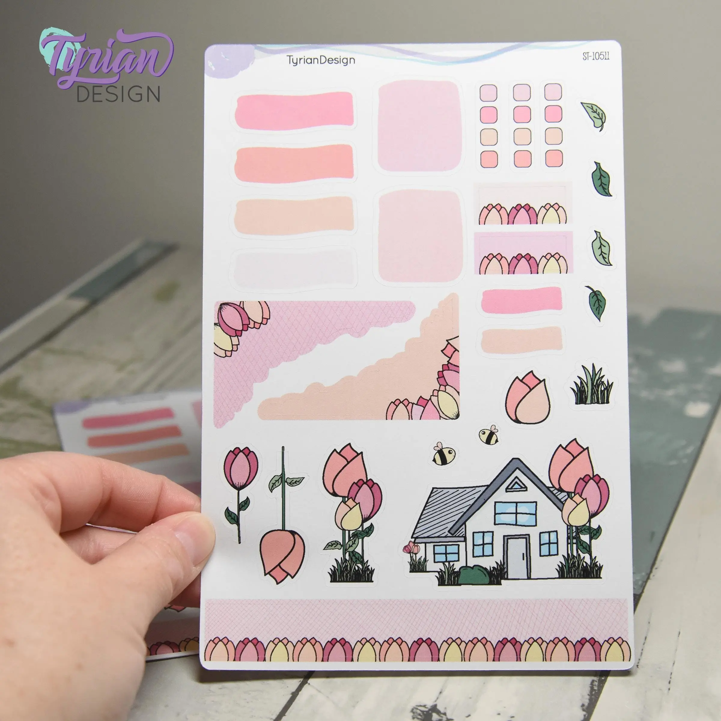 Tulip Flower House Journal Stickers | 28 Stickers | 5x7" Sheet