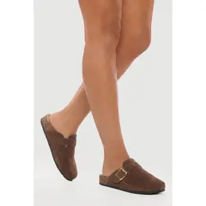 Faux Suede Buckle Detail Cork Clogs