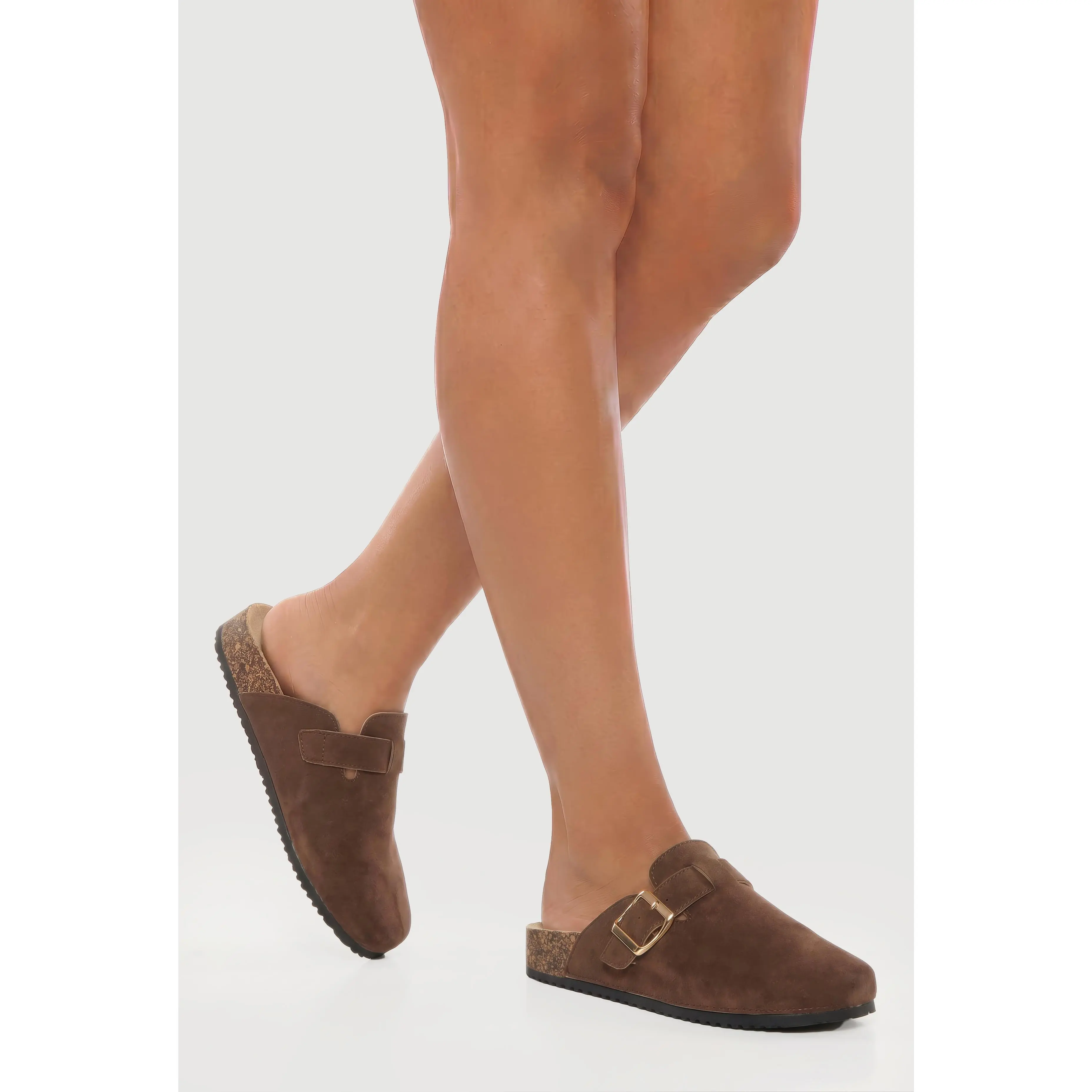 Faux Suede Buckle Detail Cork Clogs