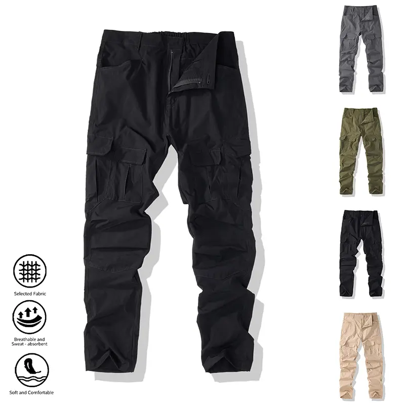 1-pack men’s all-season tactical outdoor cargo pants — multi-pocket design, waterproof, tear-resistant, suitable for camping, fishing, hiking — solid color