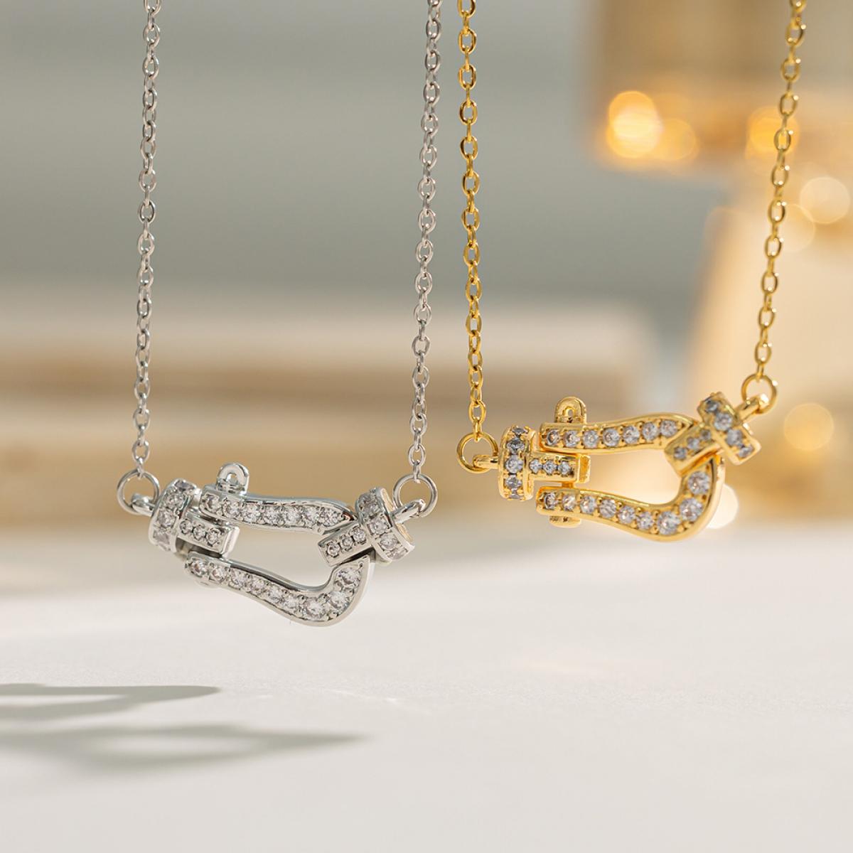 Luxury Pave Sparkle U-Shaped Horseshoe Pendant Necklace for Women, Dainty Hardware-Inspired Statement Chain, Trendy Minimalist Everyday Wear Jewelry, Perfect Gift for Her/Birthday/Anniversary/Valentine's Day