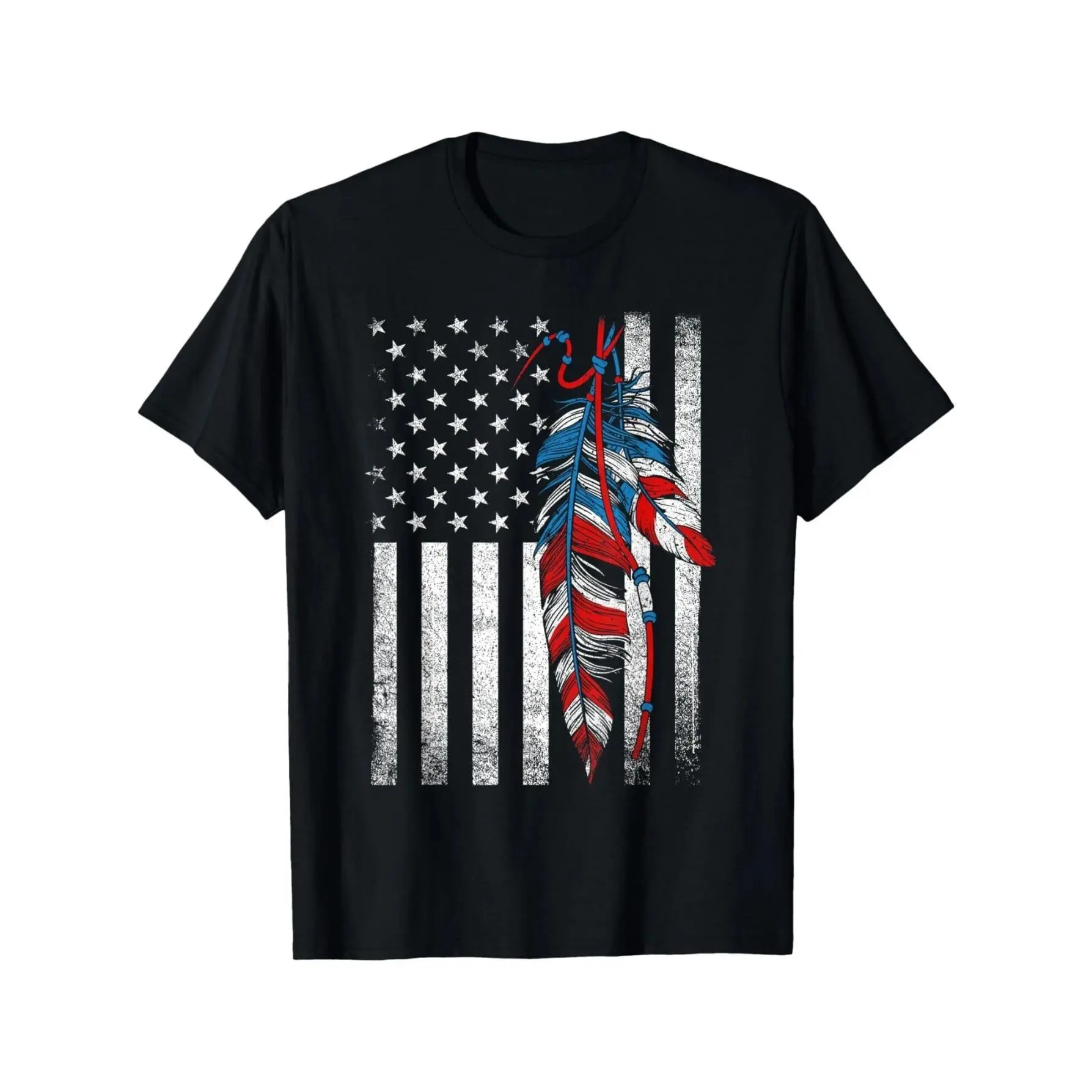 Native American Feather  American Flag Indigenous unisex soft cotton short sleeve t shirt, vintage graphic casual tee for men women teens, perfect birthday holiday gift for camping travel gym daily street casual wear