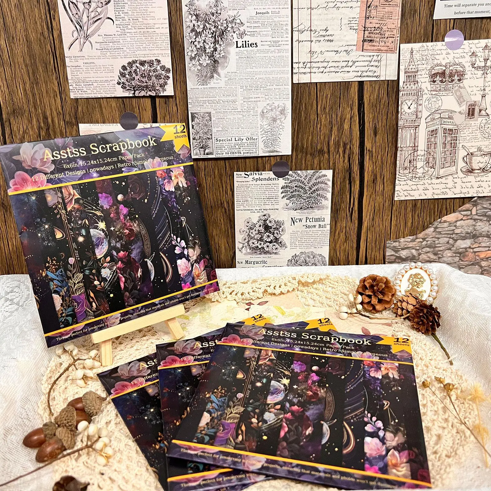 Scrapbooking Paper Pad, Decorative Paper, 12 Sheets Planet Background Scrapbooking Paper Pad, Heavyweight Cardstock for Journaling, Collage Art, Greeting Cards