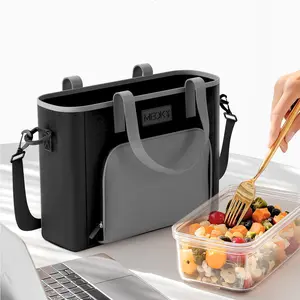 Meoky Insulated Lunch Bag Double-Layer Large Capacity Portable Tote with Detachable Strap & Top Handle Leak-Proof Water-Resistant Reusable for Work or School