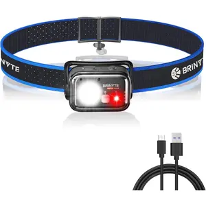 Brinyte HC01 1000 Lumen Rechargeable Headlamp USB-C Dual Power LED Headlight with Red Light AAA Backup, Lightweight Hard Hat Light for Camping Essentials & Hunting Gear