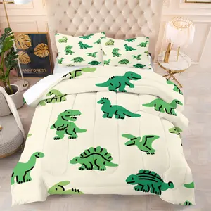 Small Dinosaur Quilt Set, Vibrant Youth Adult Bedroom Decor Gift, Includes 1 Bed Quilt and 1 or 2 Pillowcases Without Pillows