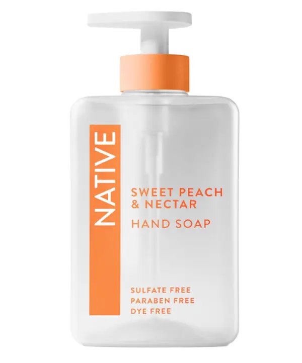 Native Liquid Hand Soap, Sweet Peach & Nectar Scent, Non-Drying Formula for Soft, Smooth Hands, Made with Plant-Based Cleansers, Sulfate & Paraben Free, 13 oz Bottle