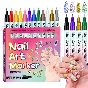12 Color Nail Art Pens,0.5MM Nail Polish Pens Drawing Painting Point Liner Acrylic Painted Pen Kit, Waterproof and Quick-drying