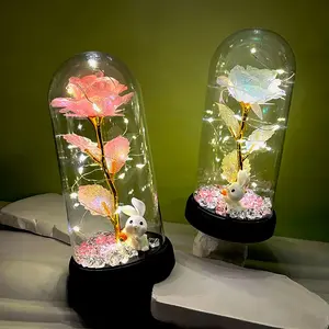 Colorful Rose Glow-In-The-Dark Bunny Plastic Cover, Light Up Rose Light Decor, Perfect Gift for Women, Easter, Valentine's Day, Christmas, Birthday, Anniversary, Wedding