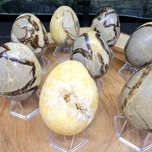 Natural Dragon Septarian Geode Eggs - Unique Geode Eggs with Natural Brown and Yellow Patterns Crystal Carvings Quartz Crystals