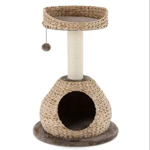 28 Inches Hand-Made Cat Tree Tower with Jump Platform Color: Coffee