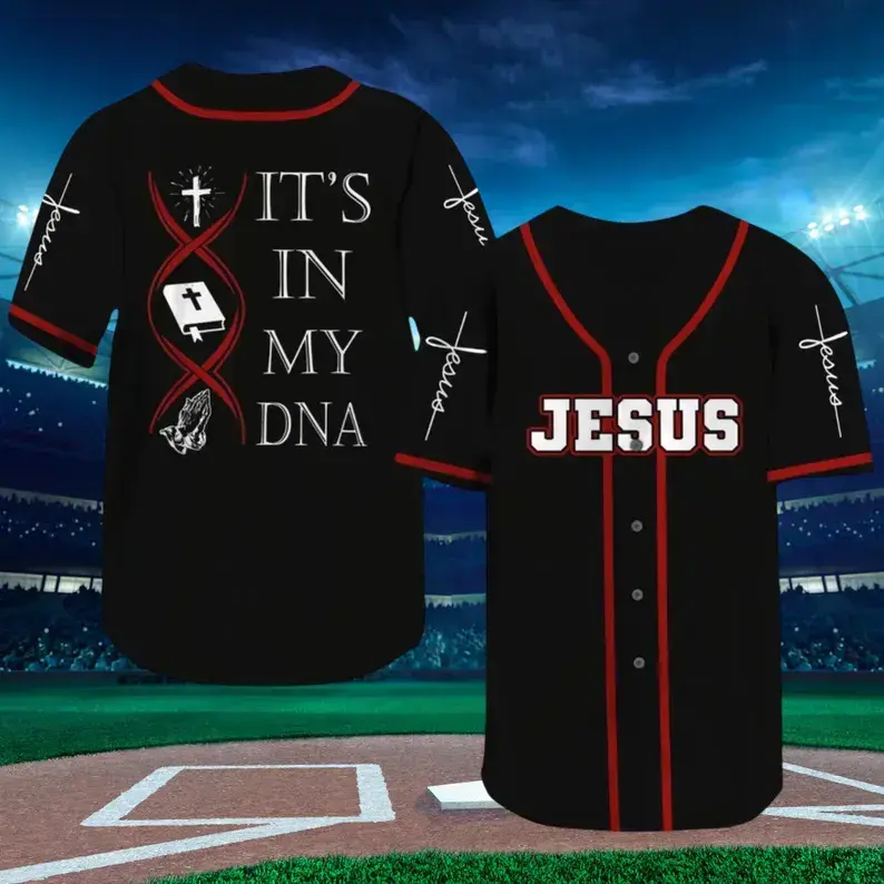 Jesus It's In My DNA Baseball Jersey, Christian Faith Graphic Shirt, Holiday Religious Casual Wear for Men Women