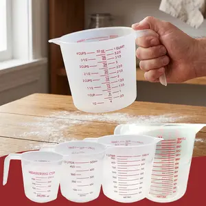 4 Pack Pclastic Measuring Cup Set, BPA Free Plastic Clear Heat-resistant with Angled Grip and Spout Stackable Liquid Measuring Cup for Kitchen Use, 250/500/1000/1500ml