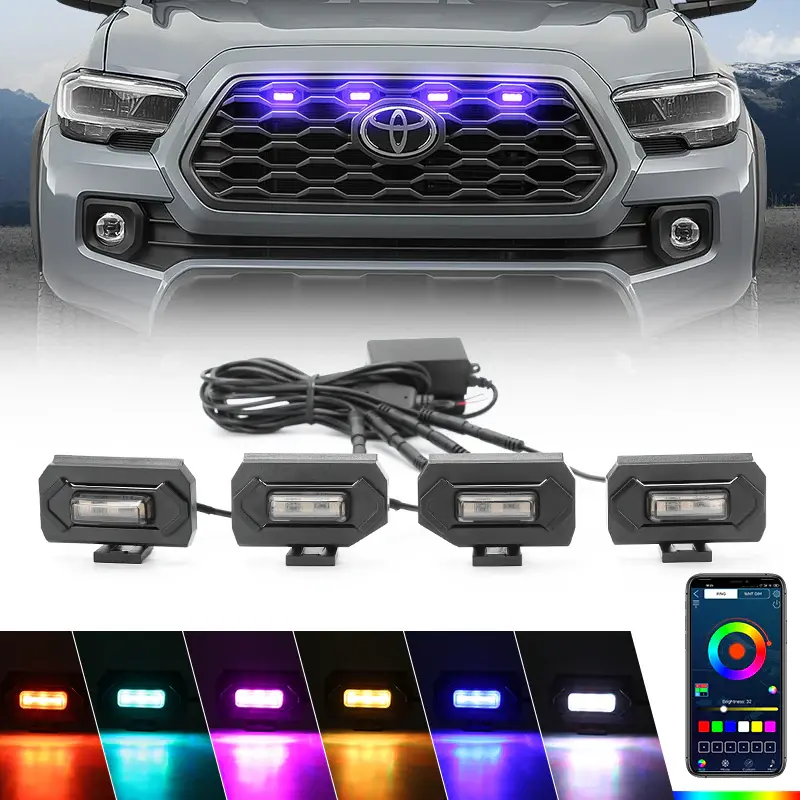 RGB LED Raptor Grille Lights for 2016-2023 Toyota Tacoma TRD Off-Road & TRD Sport | Waterproof Smoked Lens Ultra Bright LED Headlight Upgrade Kit