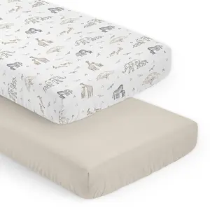 Sweet Jojo Designs Jungle Safari Animals Boy Girl Gender Neutral Unisex Baby Fitted Crib Sheet Set Infant Newborn Nursery Toddler Bed Room Standard Mattress 2p Solid Beige Tan Animal Elephant Wildlife