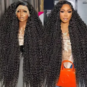 Gabrielle Hair 180% Density 13X4 HD Transparent Lace Front Wig Human Hair Kinky Curly Pre-Plucked With Baby Hair 36 Inch Long Black Wig For Women FallFreshness TikTokShopBlackFriday