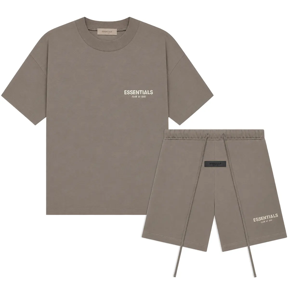 (Tee and shorts) Fear of God Essentials T-shirt & Shorts Set Desert Taupe OVER SIZE Casual Wear Comfortable Fit Simple Design Versatile Everyday Wear Menswear Tops Crewneck ShortSleeve