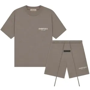 (Tee and shorts) Fear of God Essentials T-shirt & Shorts Set Desert Taupe OVER SIZE Casual Wear Comfortable Fit Simple Design Versatile Everyday Wear Menswear Tops Crewneck ShortSleeve