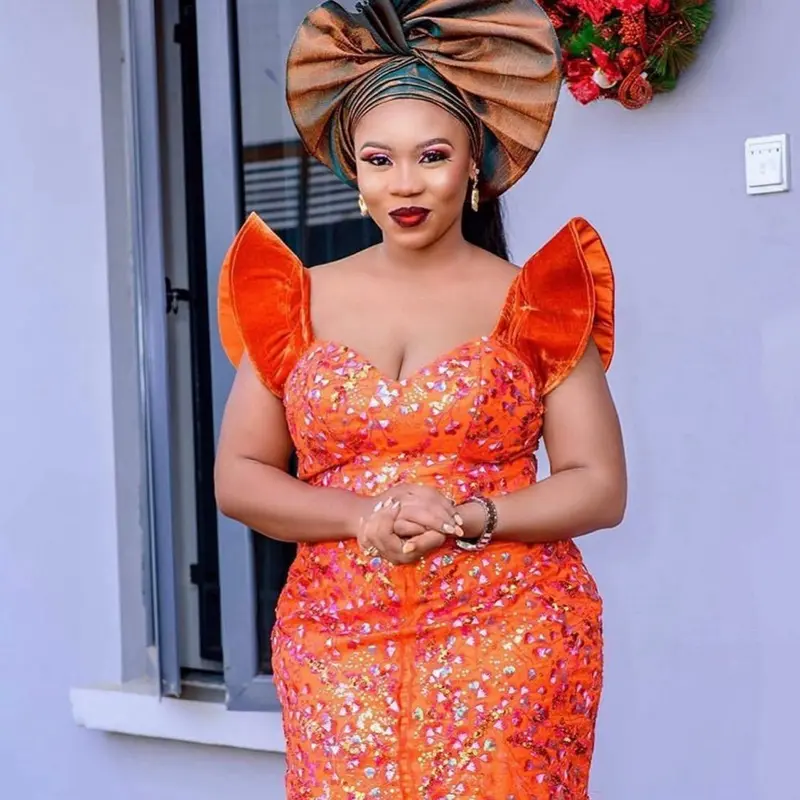5 Yards Orange Lace Material  - 5 Yards Long, Orange Dress with Orange Lace Details, Keyhole Design, Perfect for Special Occasions