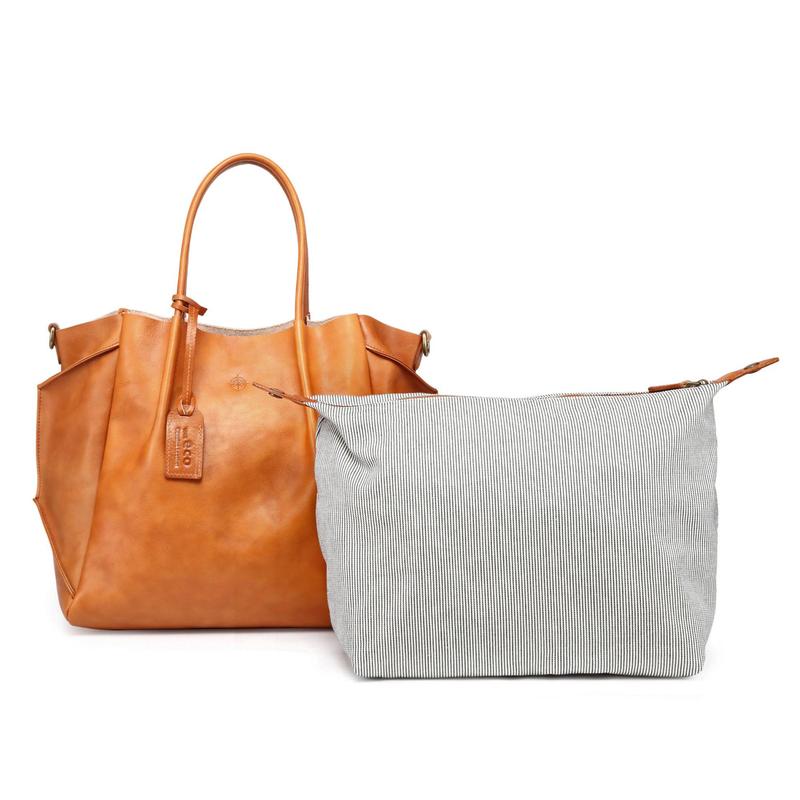 Old Trend Sprout Land Vegetable Dye Leather Tote w/ Zip Pouch