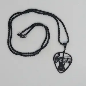 #474 Black Guitar & Music Necklace with 24 inch chain, Casual Musical Jewelry, Gift