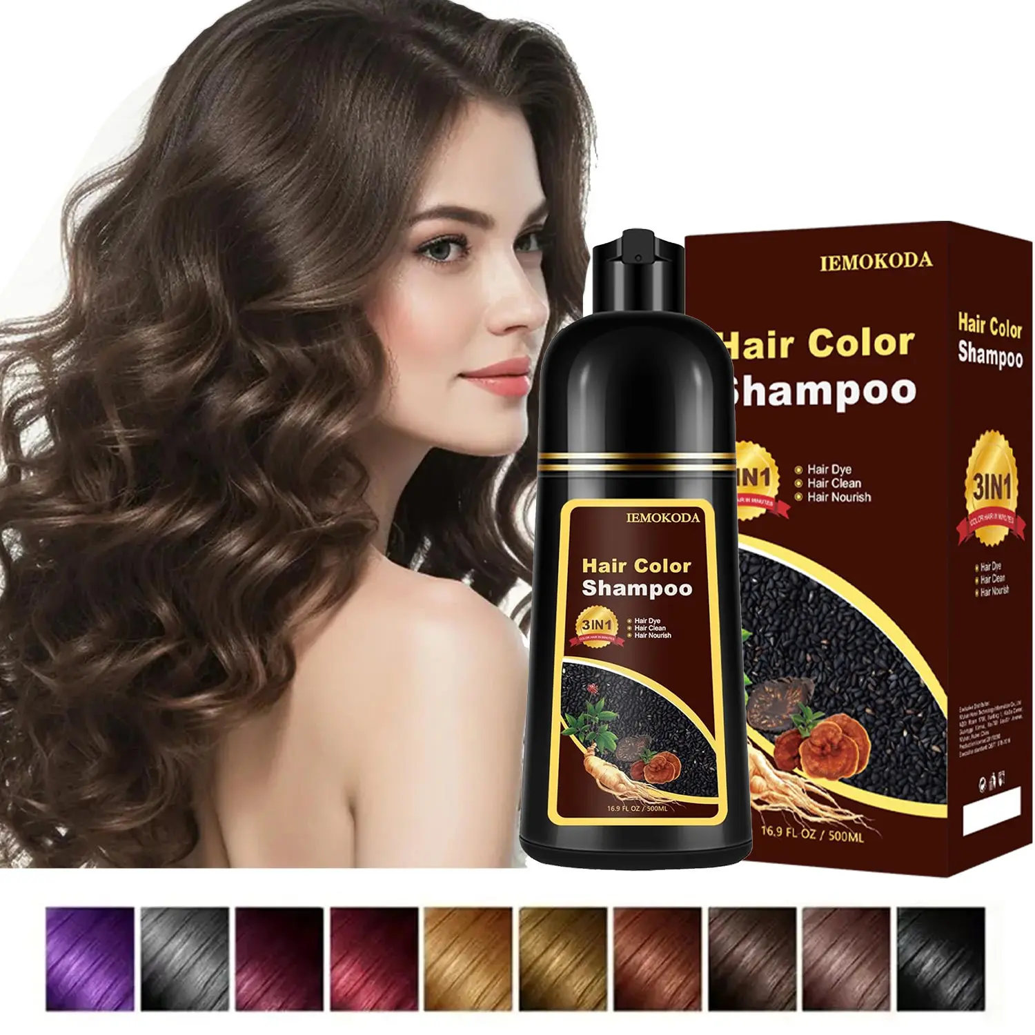 Dark Brown Hair Dye Shampoo 3 in 1, Long Lasting Natural Extracts Hair Dyeing Shampoo, Colors in 10-15 Mins, 100% Coverage for All Hair Types, Color Depositing Conditioner, Hair Care & Styling Product for Women & Men（500ml ） Haircare