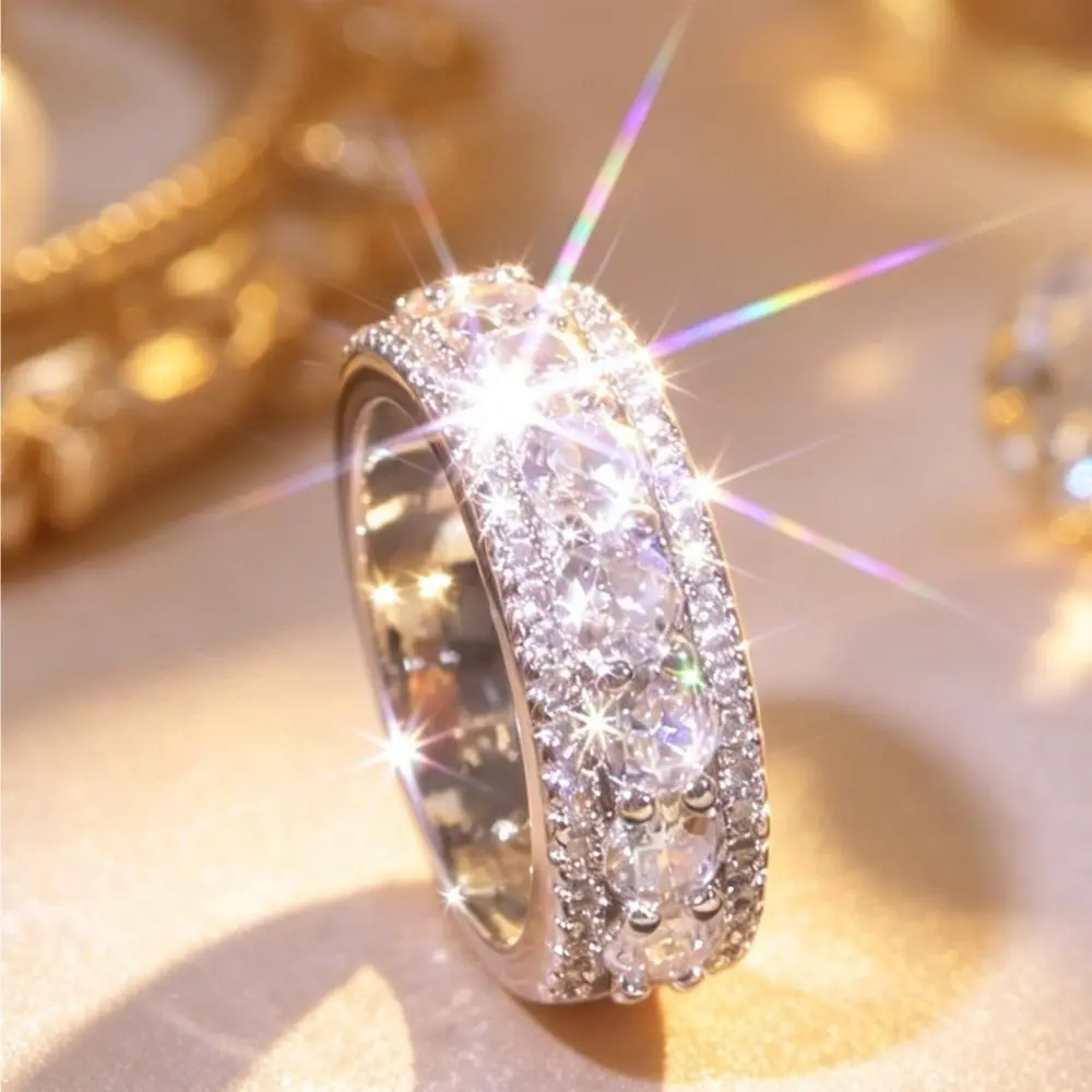 Women's Mixed & Marquise Cuts Half Eternity Wide Band Ring - Elegant Everyday, Chunky, Blinged Out Fashion Ring, Promise for GF, Stackable Glam Costume Jewelry Accessory, Elegant Everyday Ring