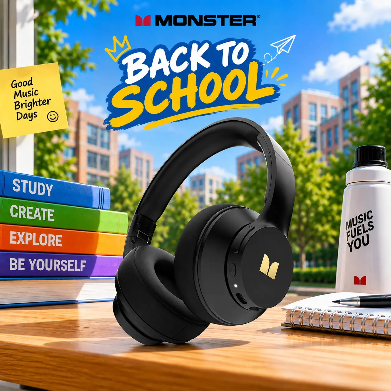 Monster Mission 100 Over-Ear Wireless Bluetooth Headphones – Deep Bass Stereo Sound, Clear Voice & Noise Cancelling Mic, Bluetooth 6.0 Foldable Headset with 160H Playtime, Comfortable Over-Ear Design for Travel, Work, PC-TikTokShopBackToSchool