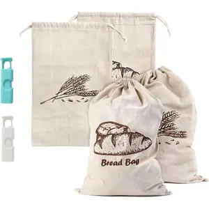 Bread Bags, 2-Packs Linen Bread Bags for Homemade Container, 17.3x11.6 Inches Unbleached& Bread Storage, Large Storage for Artisan Bread,With 2 count Breads Clips