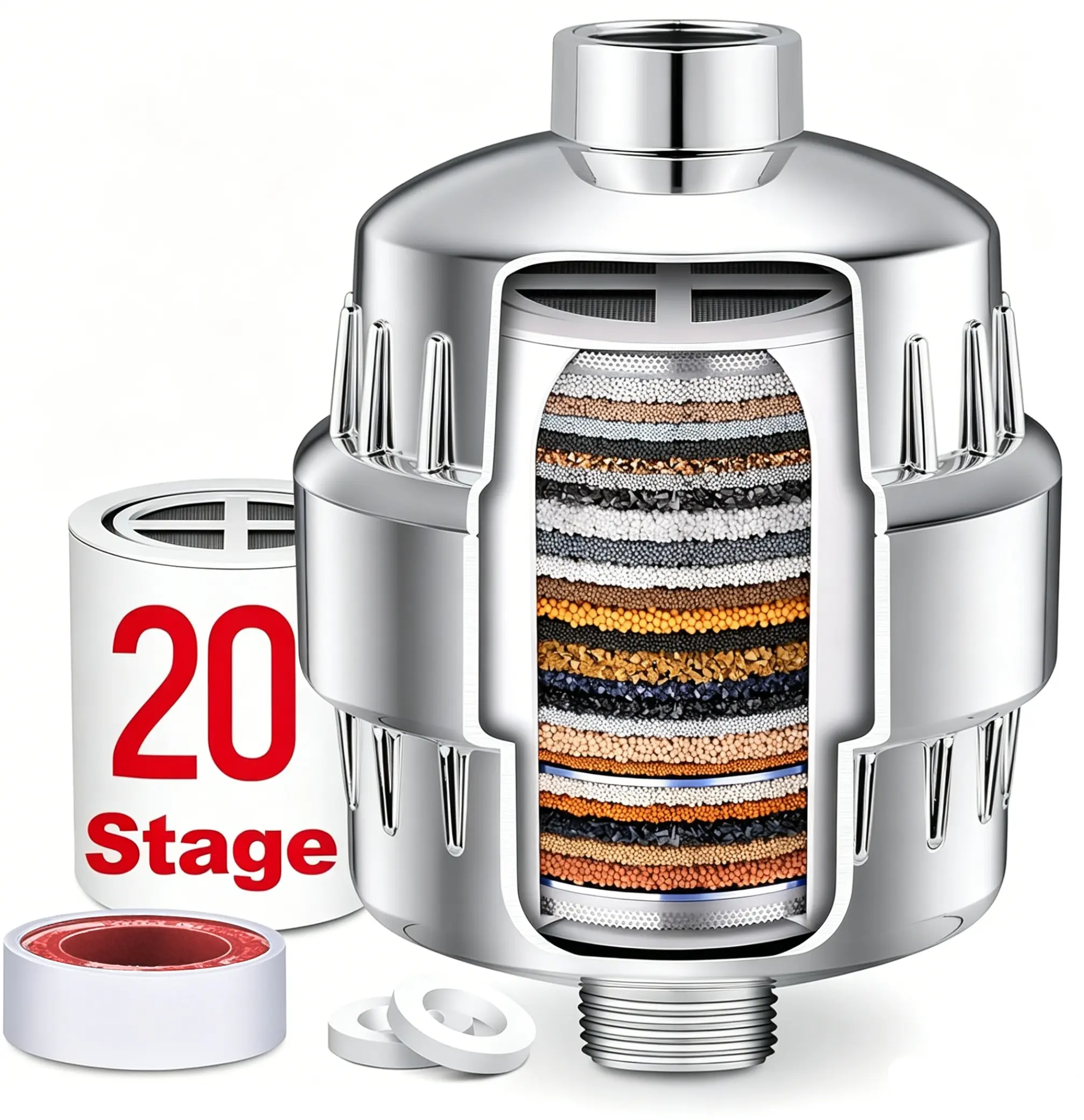 20 Stage Shower Filter, Shower Filter for Hard Water - High Output Shower Water Filter to Remove Chlorine Fluoride Heavy Metals, Improves the Condition of Your Skin, Hair and Nails