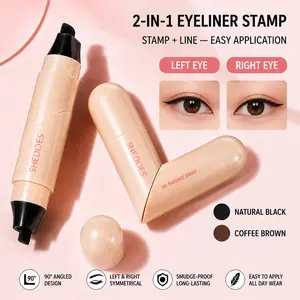Dual Head Eyeliner Stamp Pen, Winged Eyeliner Stamp Tool for Beginners, Waterproof Smudge-Resistant Liquid Eyeliner, Easy Cat Eye Makeup Pen – Natural Black & Coffee Brown