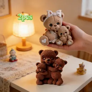 Resin Mold Cute Parent-Child Teddy Bear Pair Silicone Mold Set (2 Styles), for Crafting Table Ornaments & Aromatherapy Candle Crafts, Perfect for Easter, Thanksgiving & Family Themed DIY Projects, Handmade Crafts