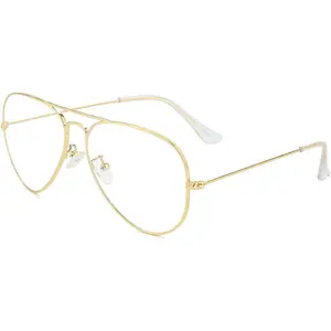 Aviator Clear Lens Glasses for Women Men Non-prescriion Eyeglasses Blue Light Blocking Lens Metal Frame