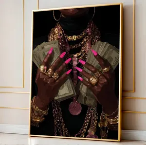 Afrocentric Cash And Gold Poster, Rich Girl Print, Luxury Black Woman Art Decor