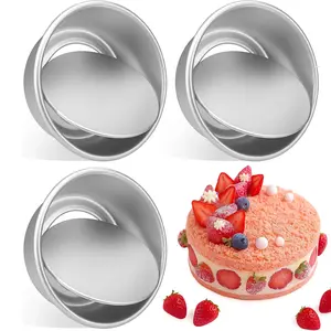Mini Round Cake Pans 3Pcs Non-stick Leakproof Cheesecake Small Baking Container with Removable Bottom, Anodized Aluminum Smash Cake Pan for Even Baking Chiffon Cupcake Mold