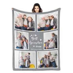 Gifts for Grandpa Blanket from Grandkids Personalized Fathers Day Blanket Best Grandpa Gifts Custom Picture Blankets Customized Blankets with Photos Christmas Fathers Day Birthday Gift
