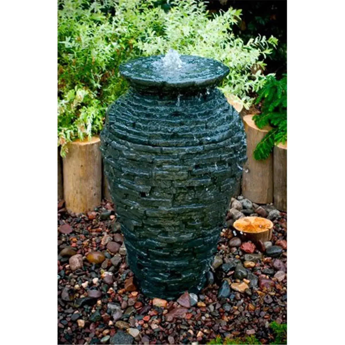 Aquascape Stacked Slate Urn - Small Durable Natural Slate Rock Veneer Water Feature for Garden, Balcony, Decks, 25" Diam x 39.5" H, 27.2 lbs, Ages Well