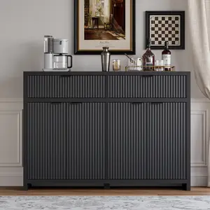 Fluted Sideboard Buffet Cabinet with Storage Drawers, 55" Large Accent Storage Cabinet with Doors and Adjustable Shelf, Modern Farmhouse Credenza for Entryway, Kitchen, Living Room - White