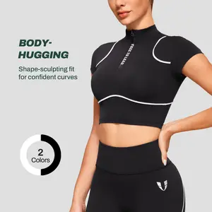 FIRMABS Women’s Half Zip Cropped Workout Top, Long Sleeve Crop Top, Zip Up Yoga Shirt, Lightweight Athletic Jacket, Compression Fitness Shirt, Slim Fit Gym Pullover, Activewear Sportswear, Running Top, 4-Way Stretch Tops，2025 Outfits #summer#summertime