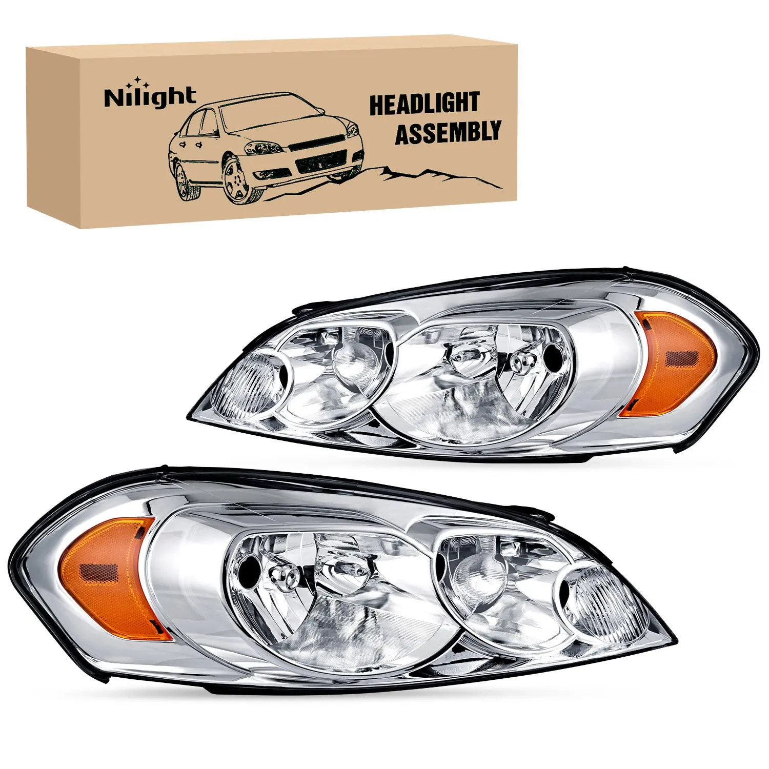 Nilight 2006 2007 2008 2009 2010 2011 2012 2013  Chevrolet Impala 2014 2015 2016 Impala Limited 2006 2007 Monte Carlo Headlight Assembly Chrome Case Amber Reflector, Automotive, Headlight Replacement, Head Lights For Car, Cars Accessories