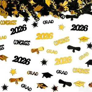 Black Gold Graduation Confetti 2026, 1500 Pcs Congrats Grad Confetti Class of 2026 Party Table Centerpiece for 2026 Graduation Party Decorations PARTVON